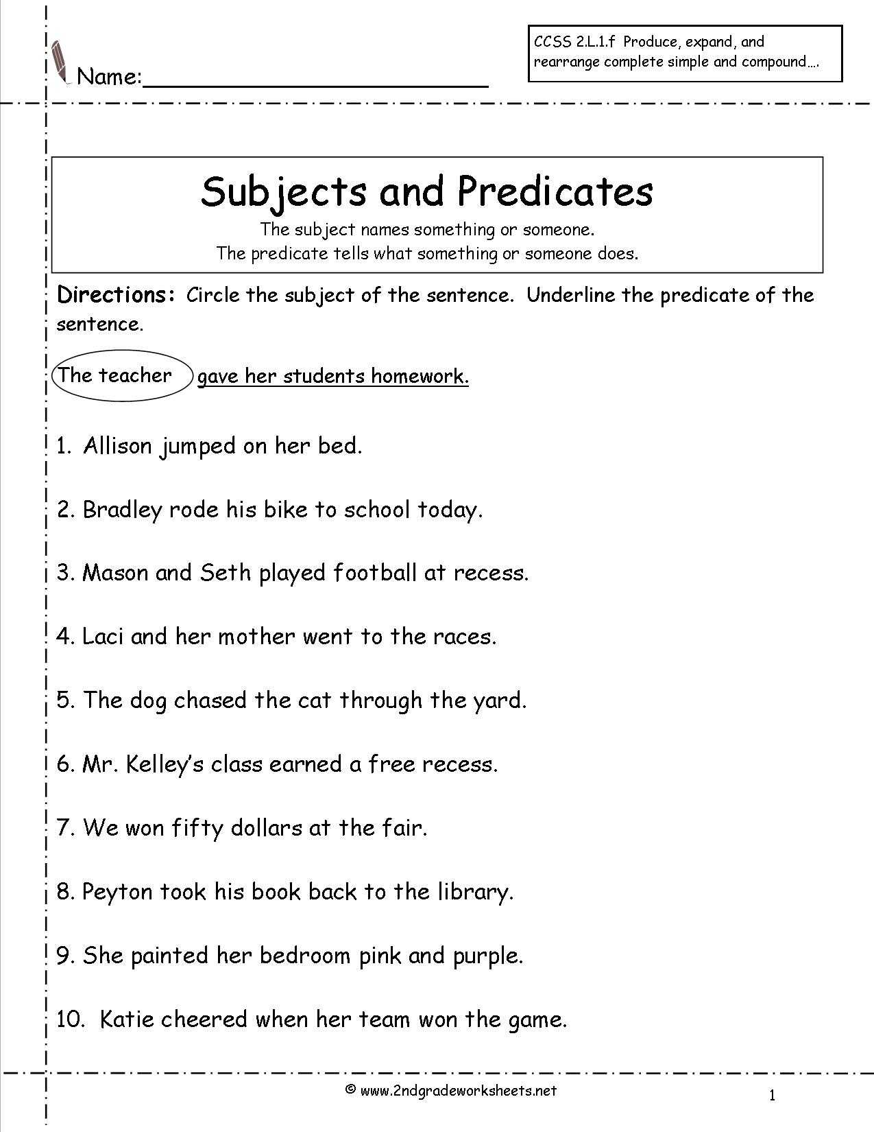 Simple Subject and Predicate Worksheets as Well as Simple Subject and Predicate Worksheet Worksheets for All