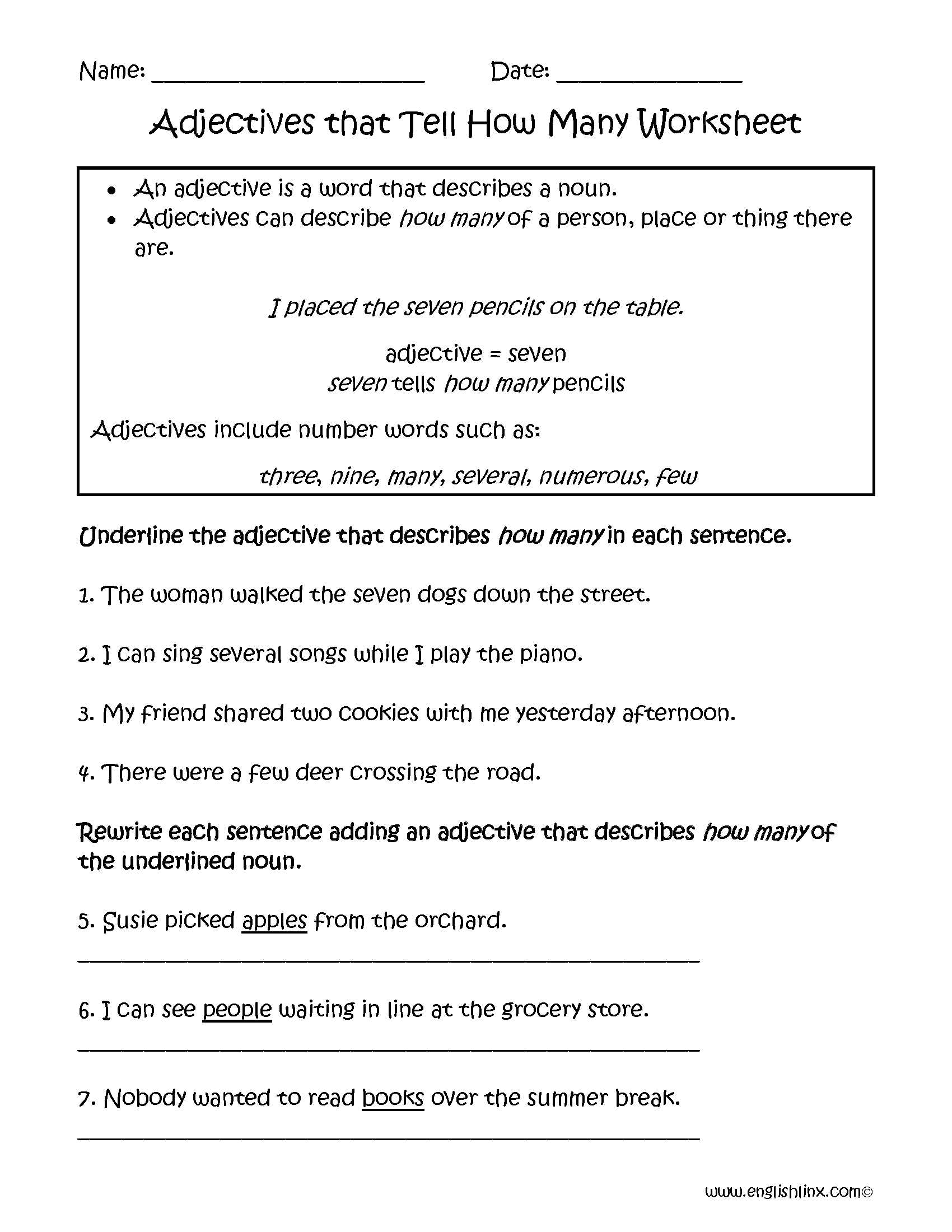 Simple Subject and Predicate Worksheets together with Adjectives Tell How Many Worksheets