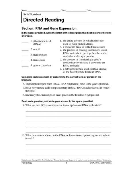 Skills Worksheet Active Reading Answer Key as Well as Unique Transcription and Translation Worksheet Answers New Rna and