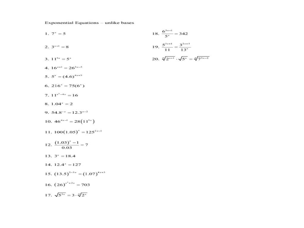 Solve for X Worksheets Also solving Exponential Equations Using Logarithms Worksheet the