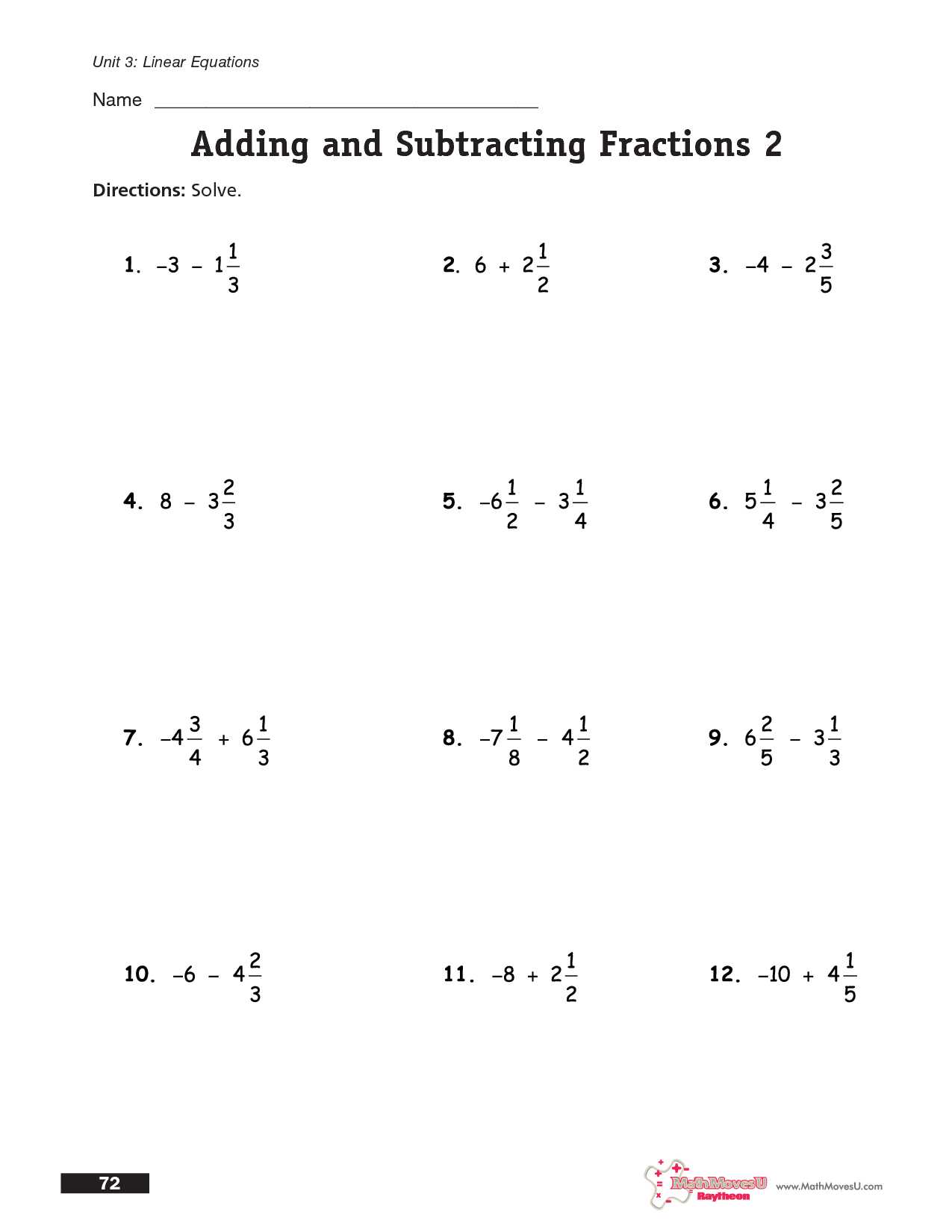 Solving Addition and Subtraction Equations Worksheets Answers as Well as Grade 6 Math Fractions Worksheets Luxury Adding and Subtracting