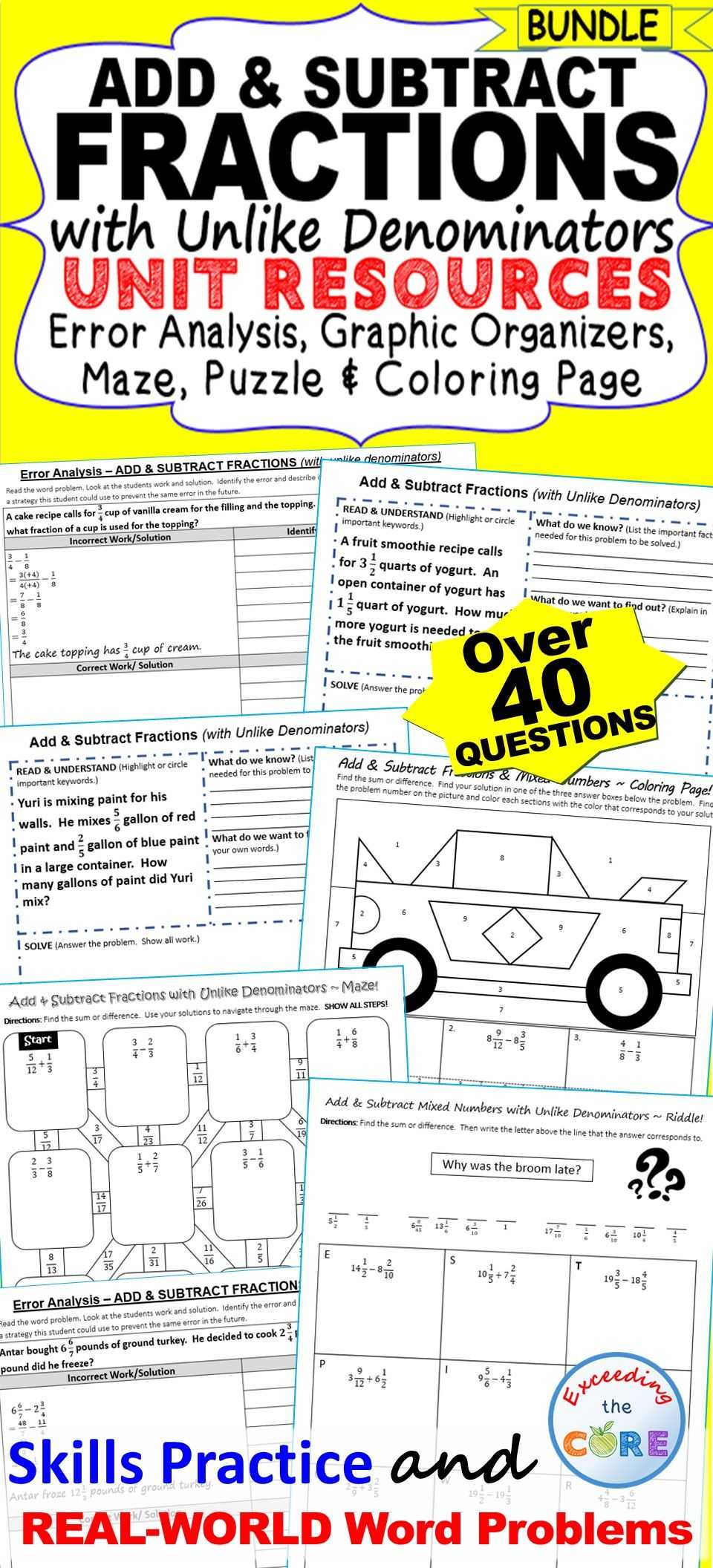 Solving Addition and Subtraction Equations Worksheets Answers or Add & Subtract Fractions Bundle Error Analysis Graphic organizers