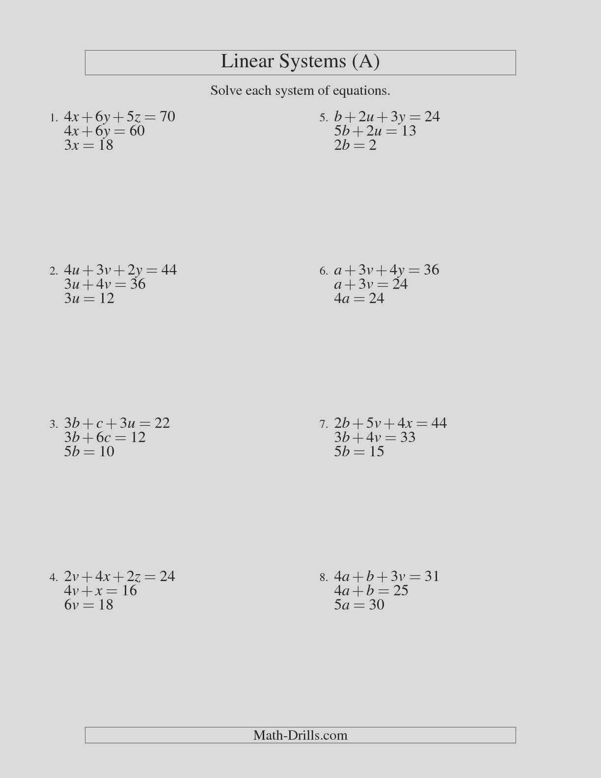 Solving Addition and Subtraction Equations Worksheets Answers with solving Systems Equations Algebraically Worksheet