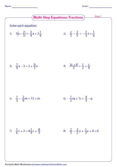 Solving Equations with Variables On Both Sides with Fractions Worksheet together with Worksheets 43 Best solving Multi Step Equations Worksheet High
