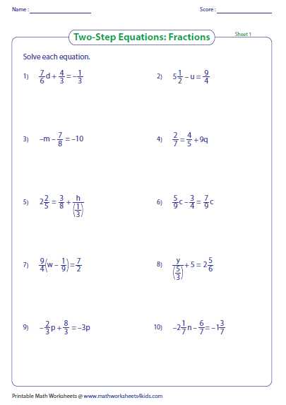 Solving Equations with Variables On Both Sides with Fractions Worksheet with Worksheet Works solving Two Step Equations Answers aslitherair