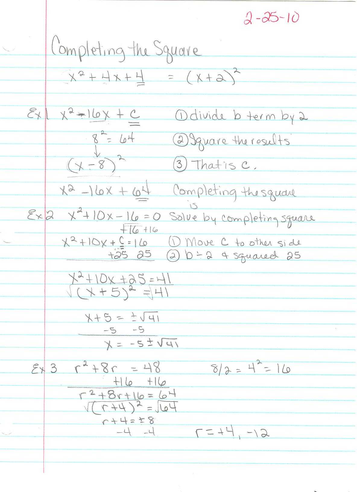 Solving Quadratic Equations by Completing the Square Worksheet Answer Key Along with Womackmath 3rd Intermediate Algebra