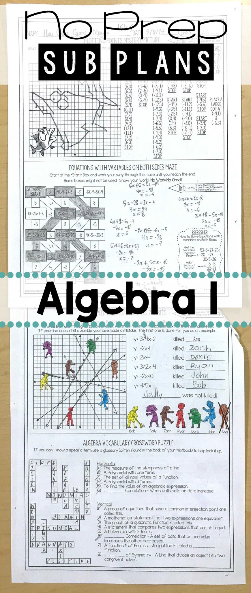 Solving Two Step Equations Worksheet Answer Key together with Algebra 1 No Prep Sub Lesson