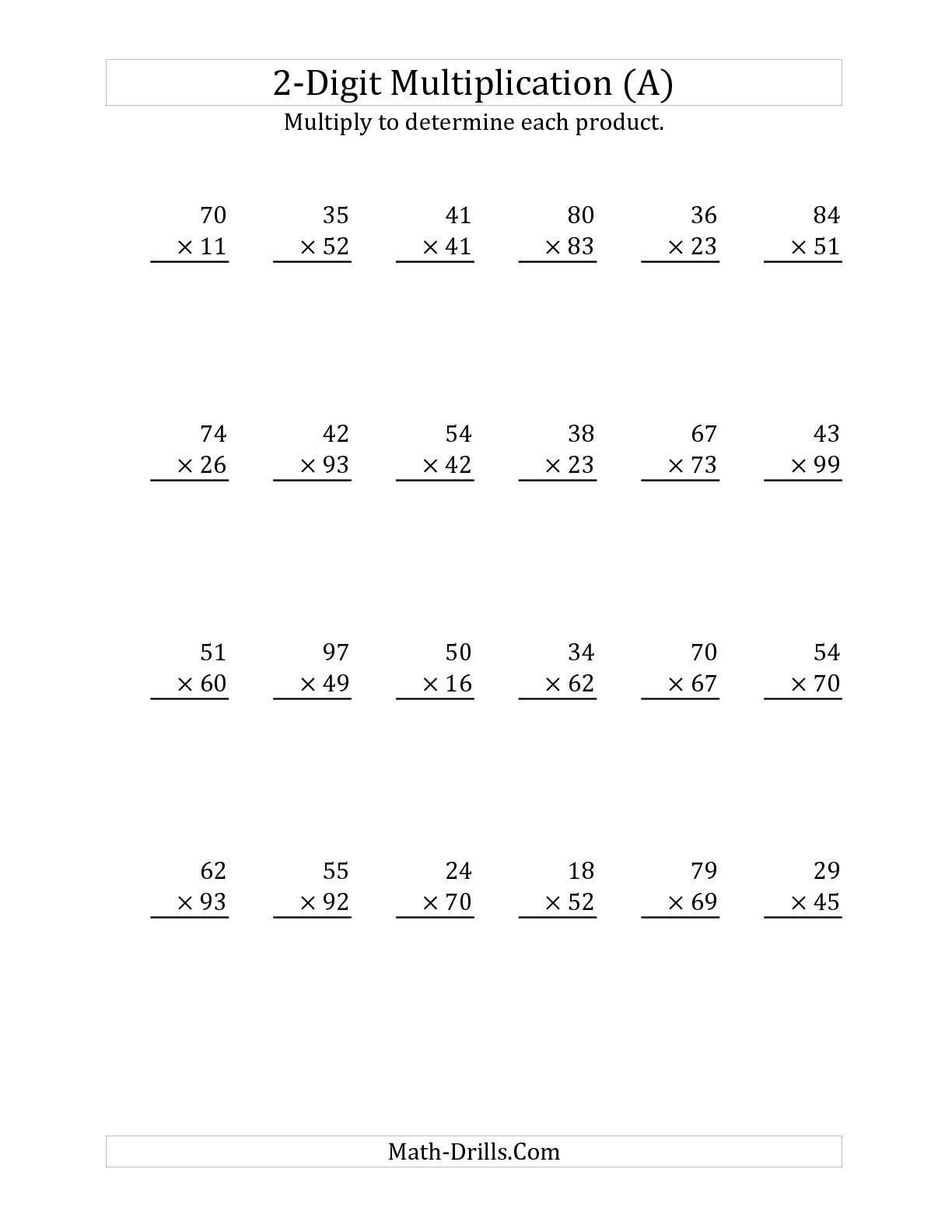 Spanish Lesson Worksheets Also the Multiplying A 2 Digit Number by A 2 Digit Number A Long
