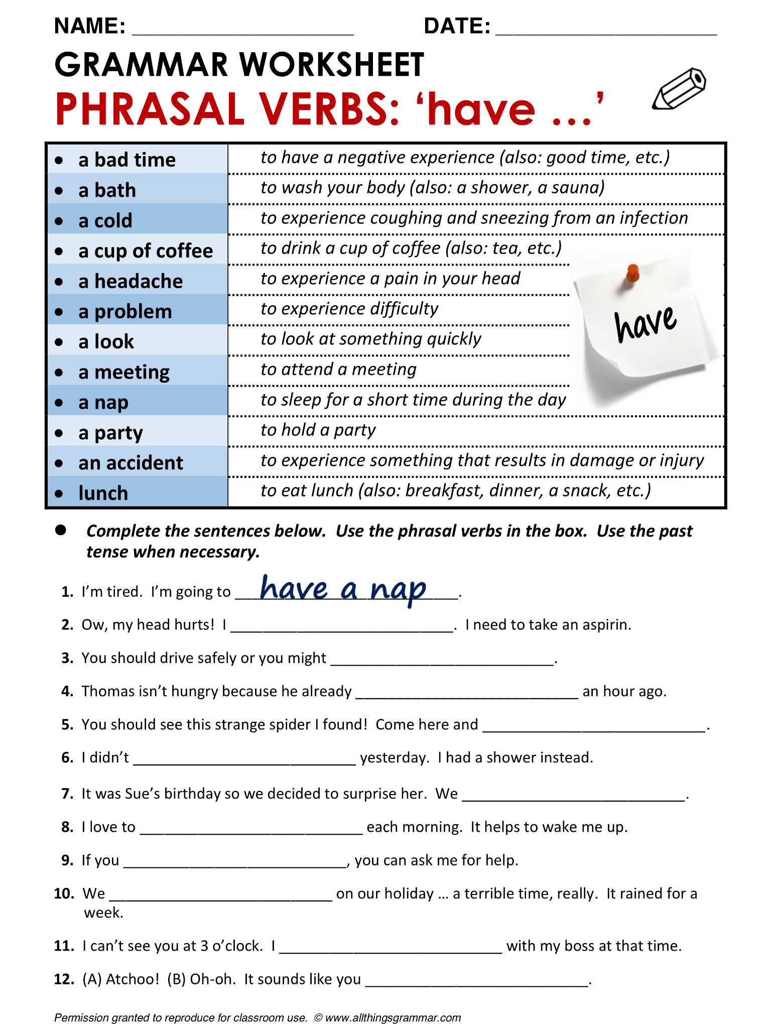 Spanish Reflexive Verbs Worksheet Pdf together with Basic English Worksheets Lovely English Grammar Phrasal Verbs with