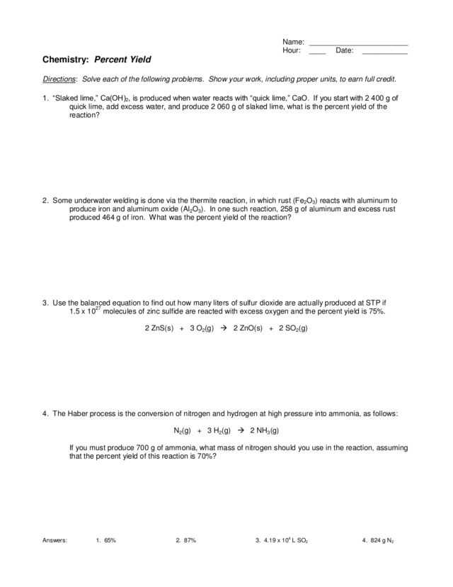 Stoichiometry Limiting Reagent Worksheet Answers Along with Percent Yield Worksheet Answers Kidz Activities