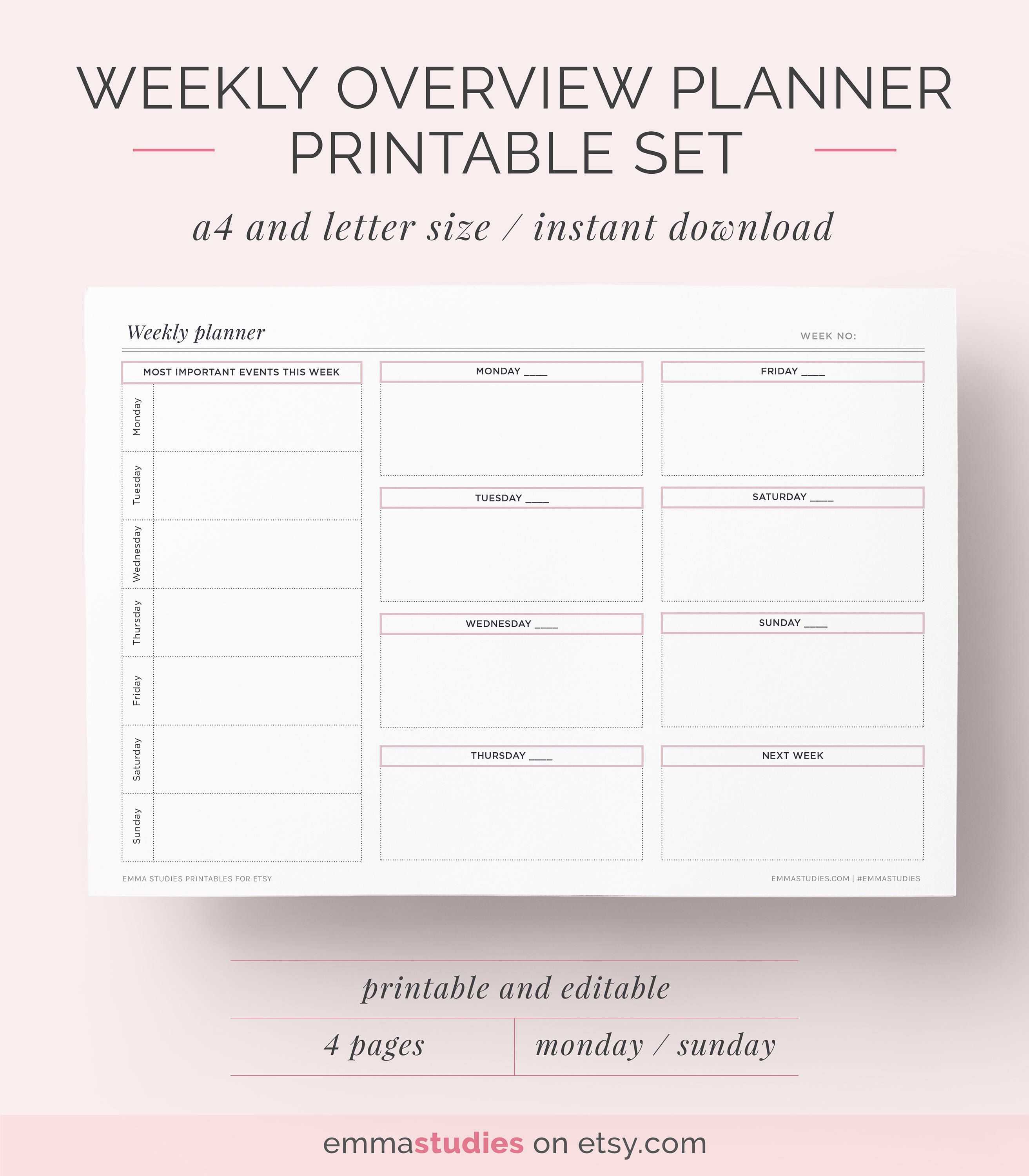 Student Budget Worksheet as Well as Weekly Overview Planner Printable Set