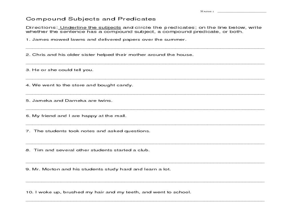 Subject Predicate Worksheet Along with Wdscreativeus Page 8 Simple and Creative Worksheet Exam