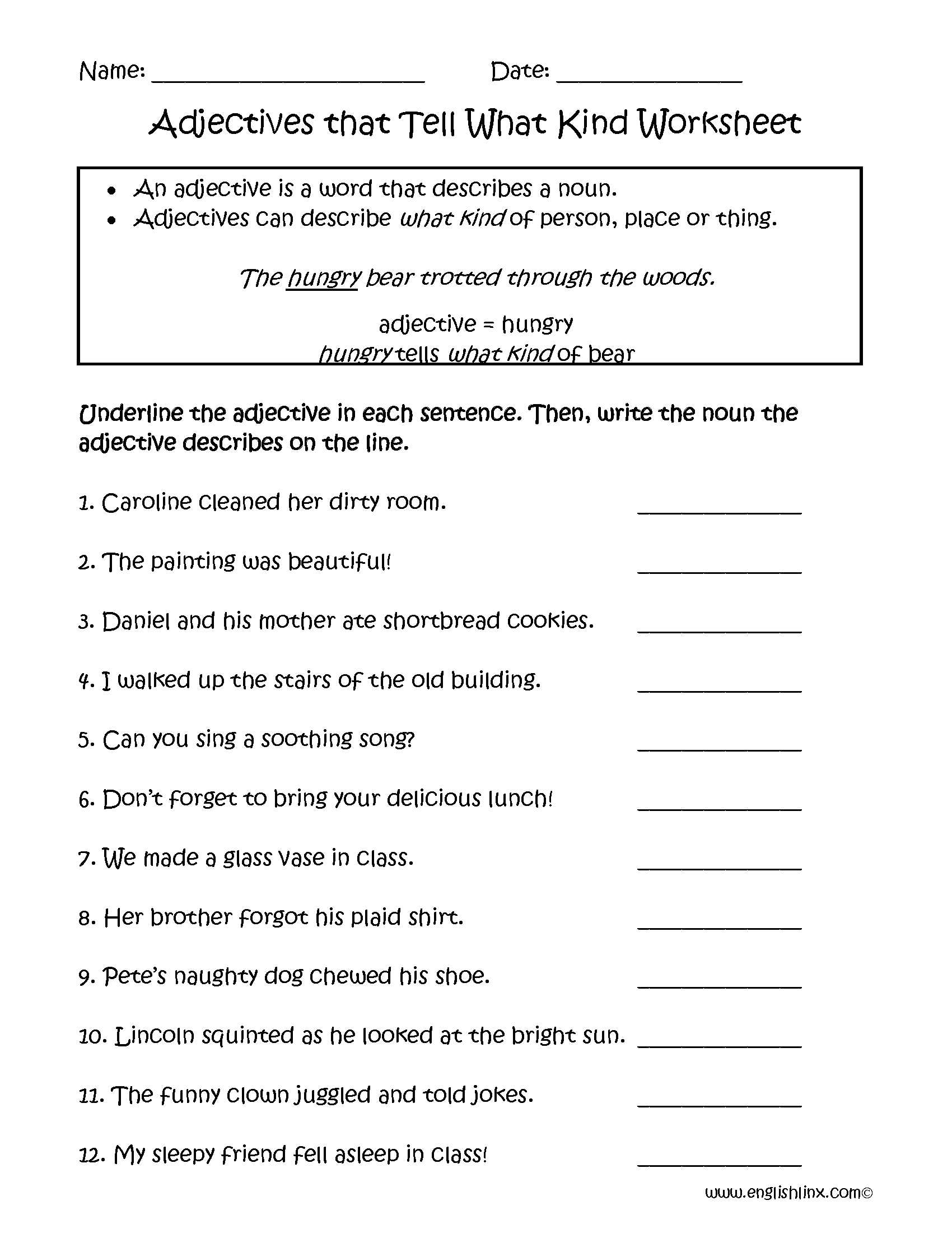 Subject Verb Agreement Practice Worksheets and Adjectives that Tell What Kind Worksheets