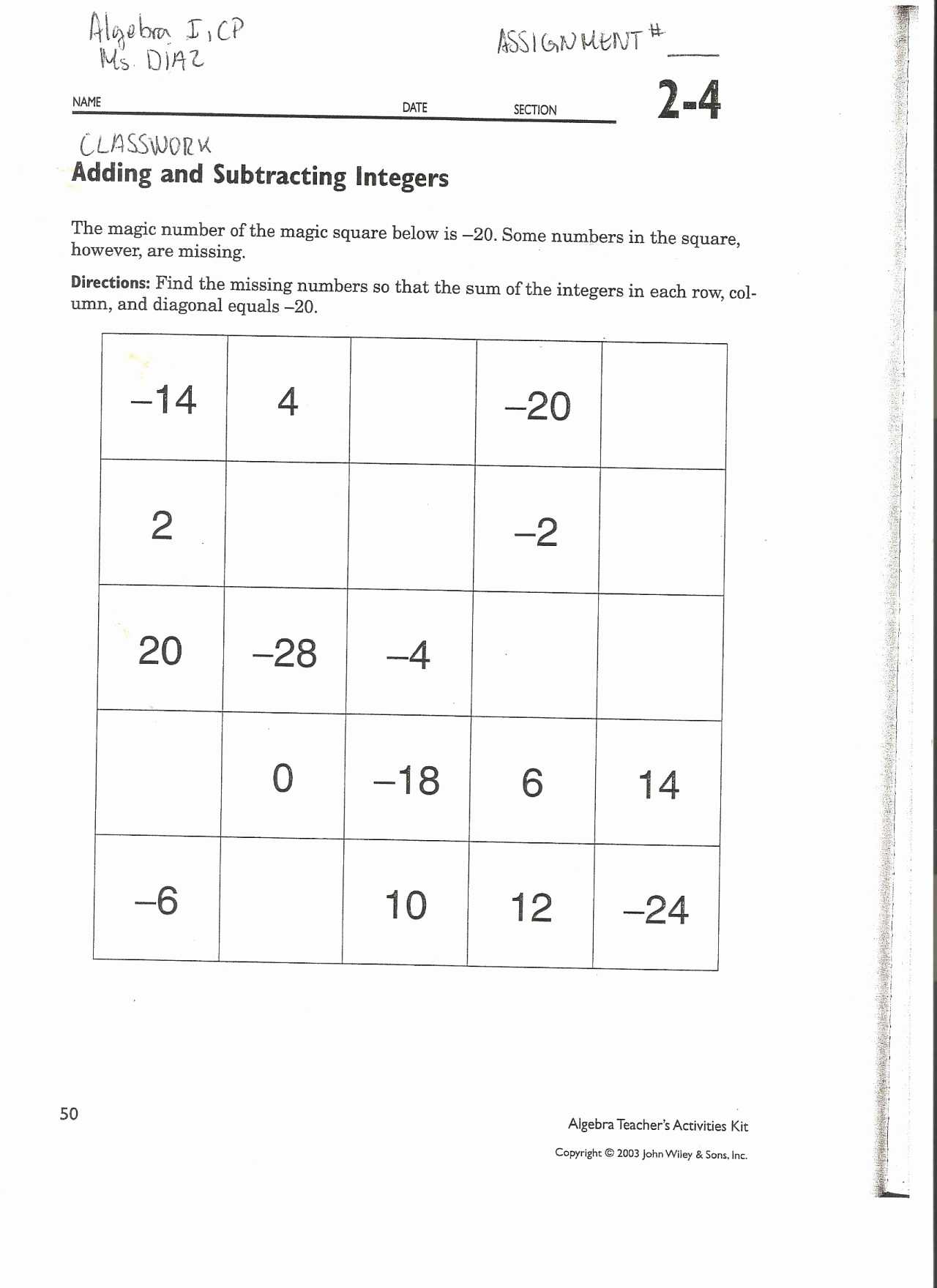 Subtracting Integers Worksheet Also Subtractions Integer Worksheets with Answers Free Library Download