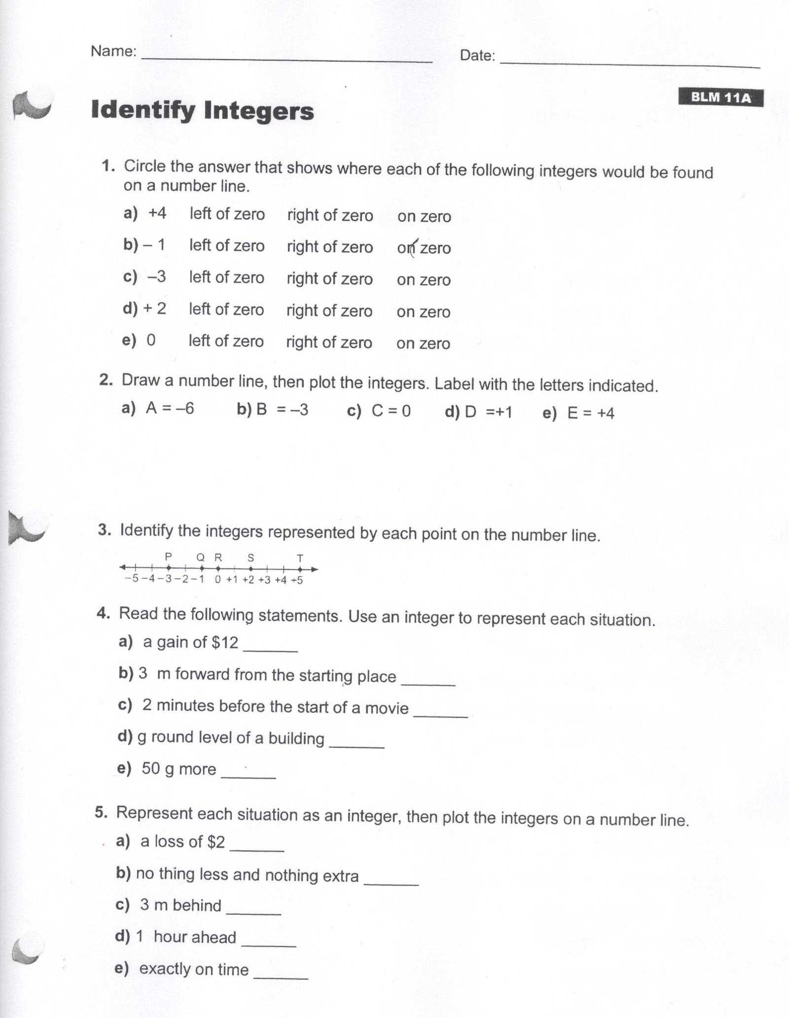 Subtracting Integers Worksheet with Math Worksheets Integers