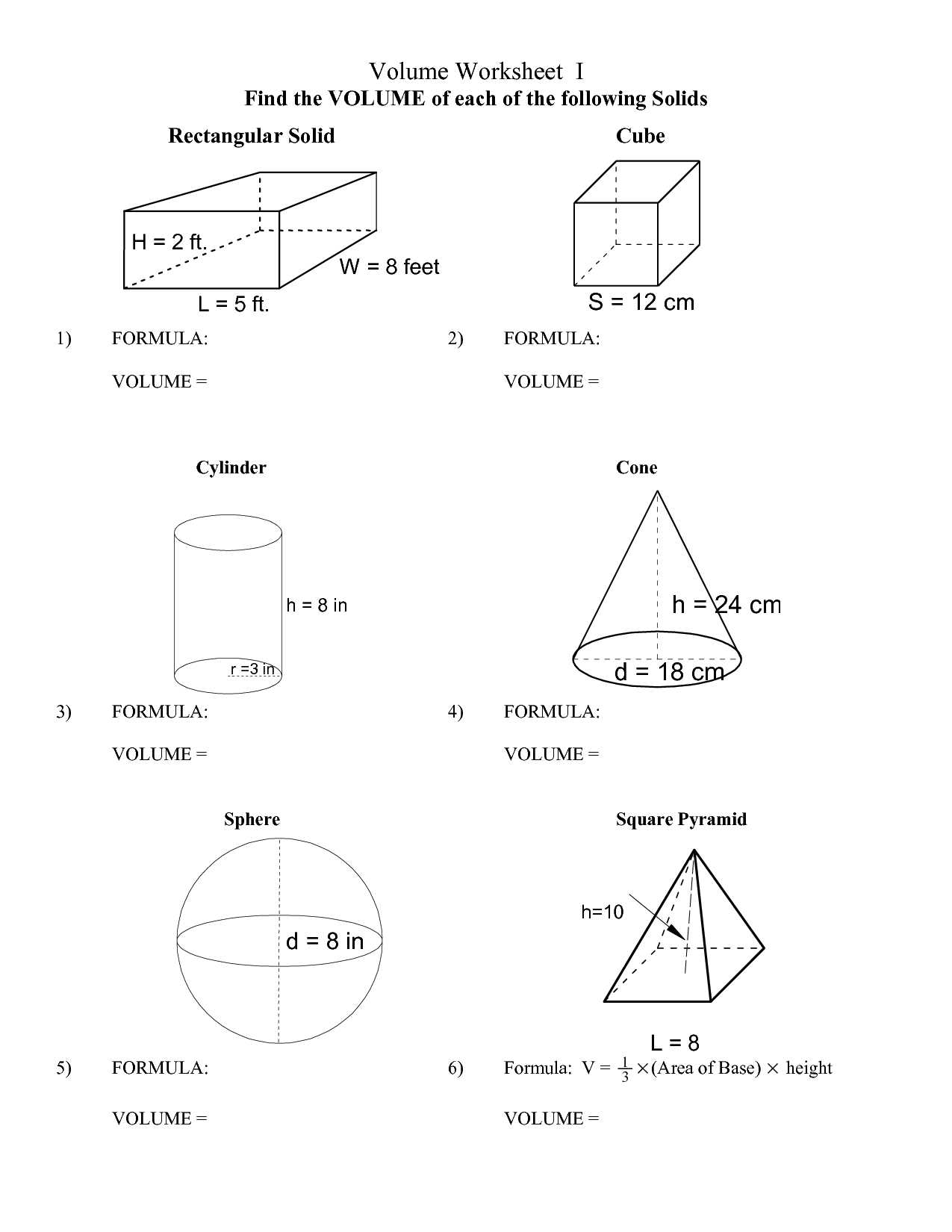 Surface area Of Prisms and Cylinders Worksheet Answers Along with Volume Pyramid and Cone Worksheet the Best Worksheets Image
