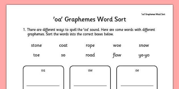 Survival Signs Worksheets Also Oa Graphemes Word sort Worksheet Graphemes Word sort Oa