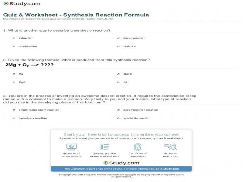 Synthesis and Decomposition Reactions Worksheet Answers together with Six Types Chemical Reactions Worksheet Image Collections