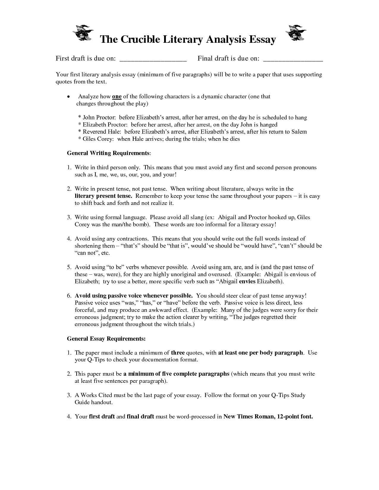 The Crucible Character Analysis Worksheet or the Crucible Character Worksheet