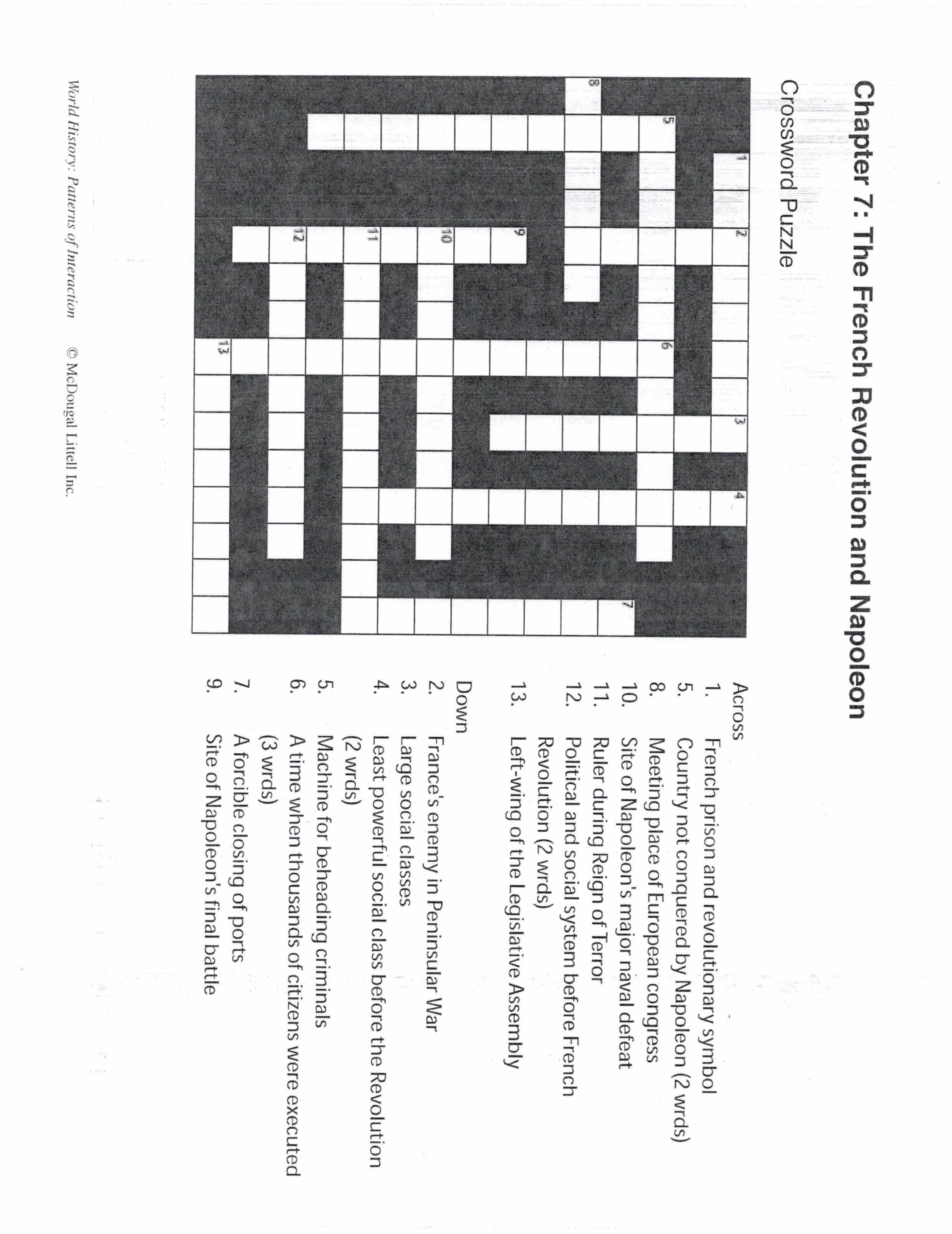 The French Revolution History Channel Worksheet with French Revolution Crossword Puzzle Pdf Crossword Puzzle Gallery