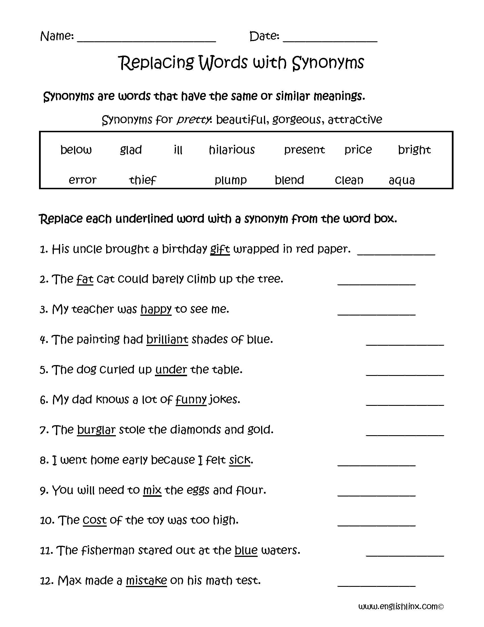 The Gender Of Nouns Spanish Worksheet Answers or Replacing Words with Synonyms Worksheets