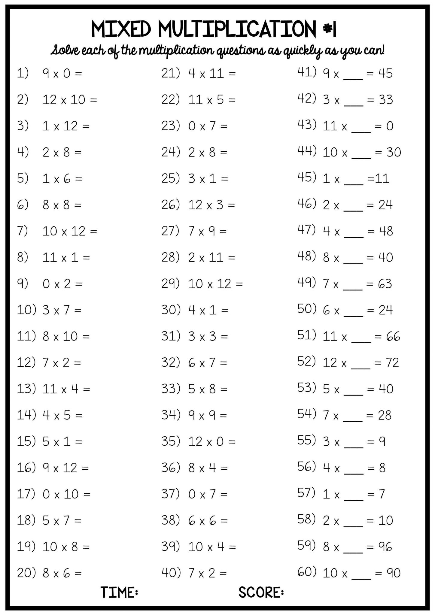 Times Tables Worksheets 1 12 Pdf or Multiplication Times Table Worksheets Mental Maths or Early