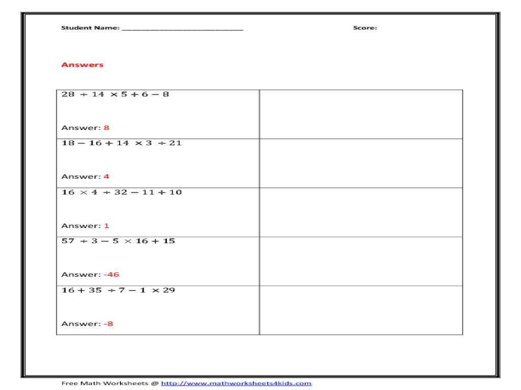 Transcription Worksheet Answers or 8th Grade Math Worksheets order Operations Epub Downloa