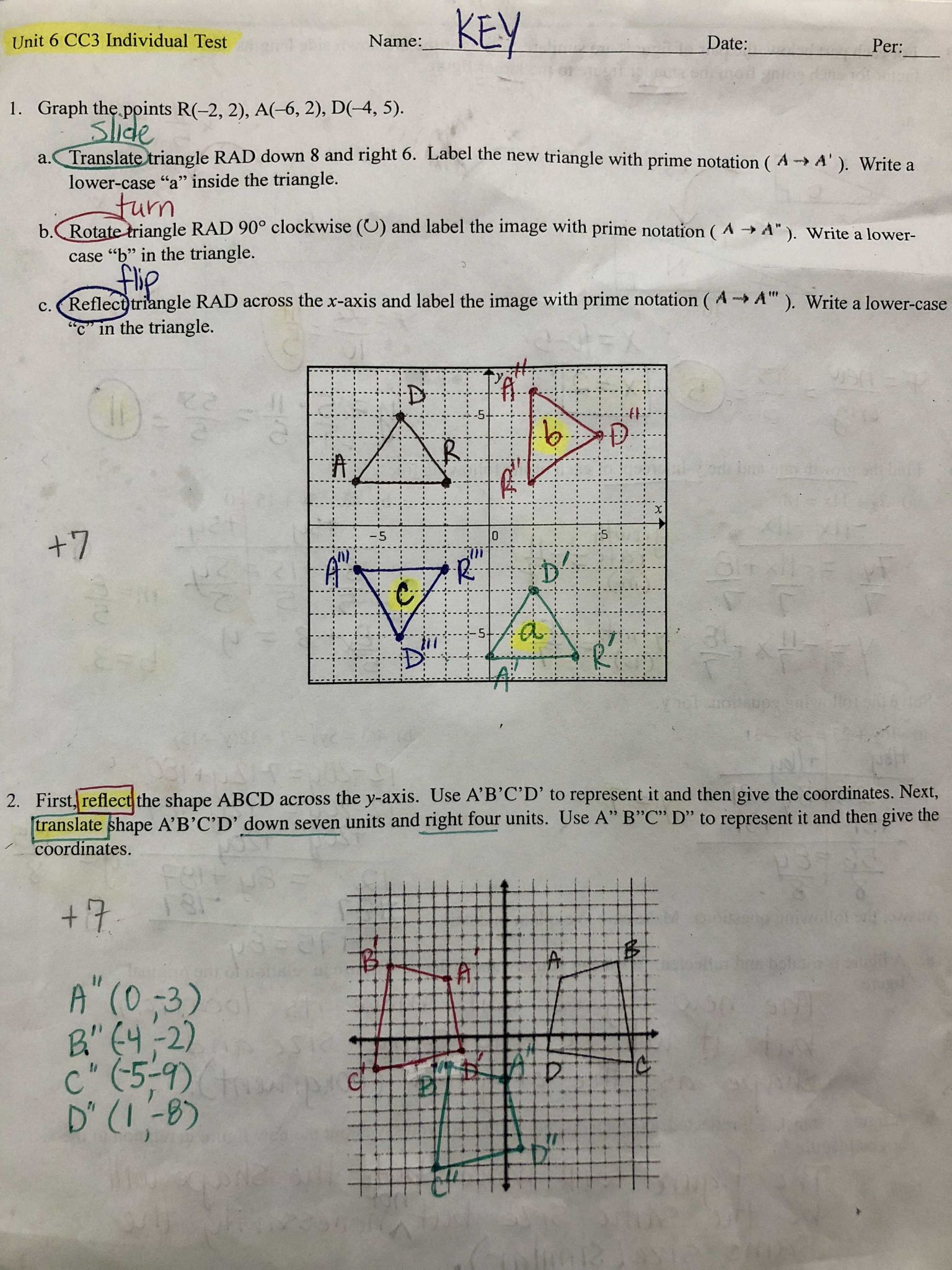 Translation and Reflection Worksheet Answers and 8th Grade Resources – Mon Core Math