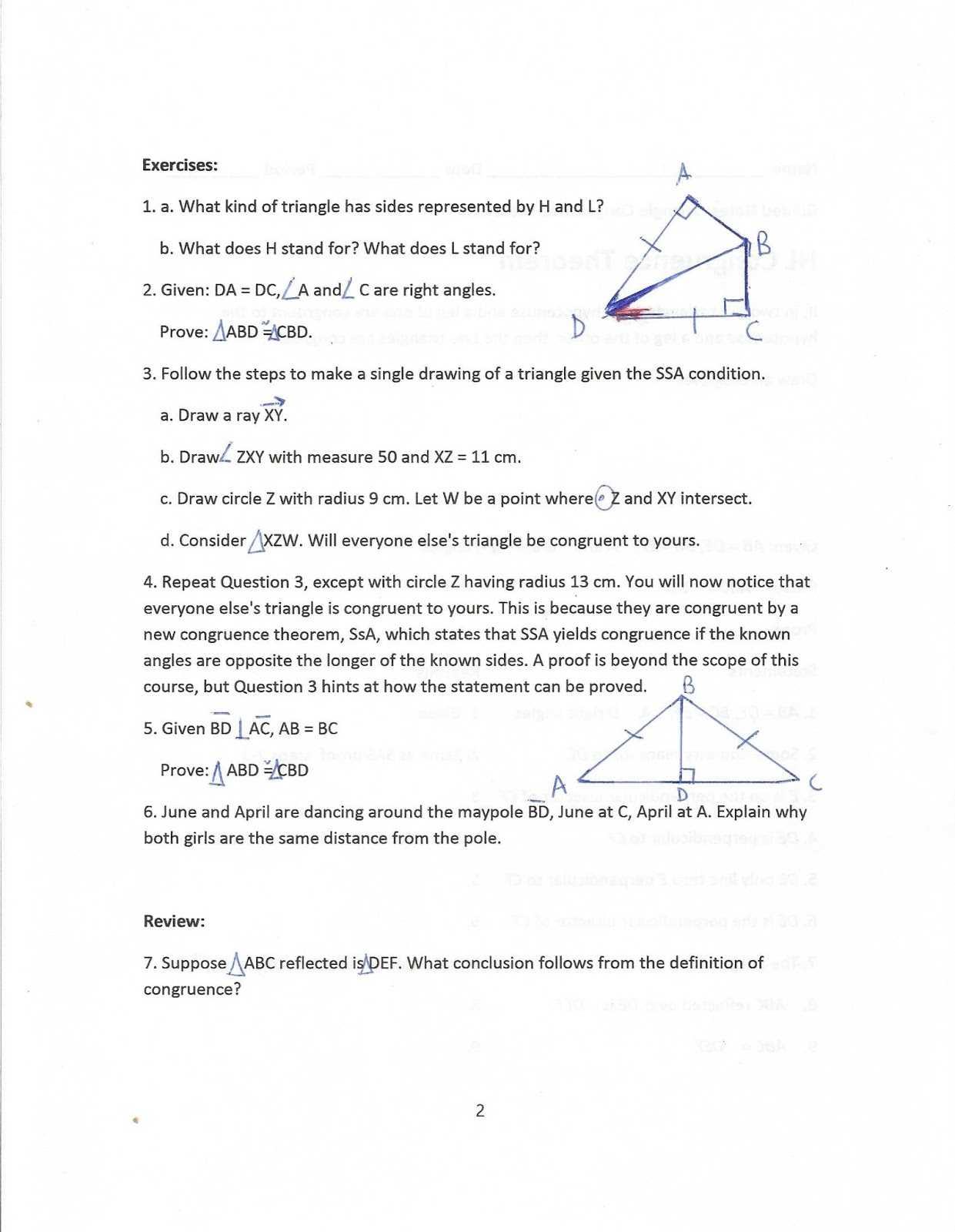 Triangle Angle Sum Worksheet Answer Key with Congruent Triangle theorems Worksheet