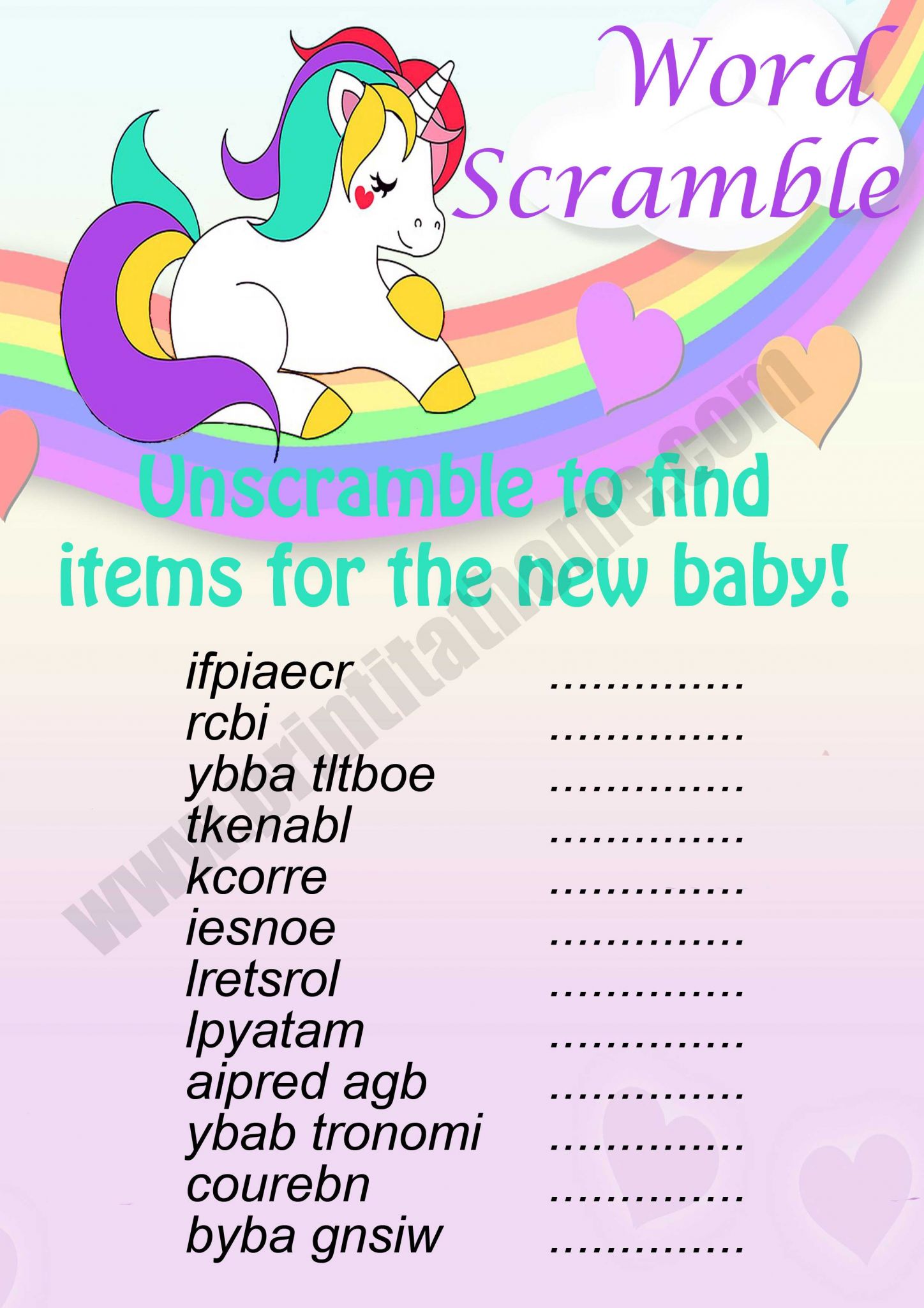 Unscramble Words Worksheets Pdf Also Baby Firsts Shower Game Zoom Word Search Unscramble Loading