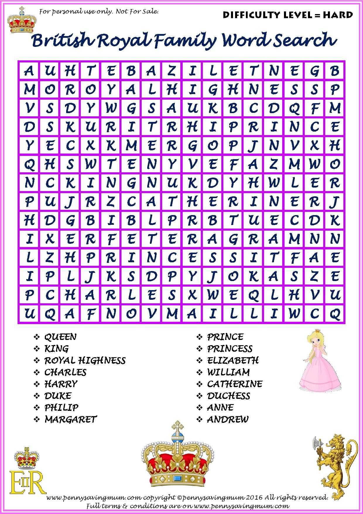 Unscramble Words Worksheets Pdf Also Word Search British Royal Family Hard Version