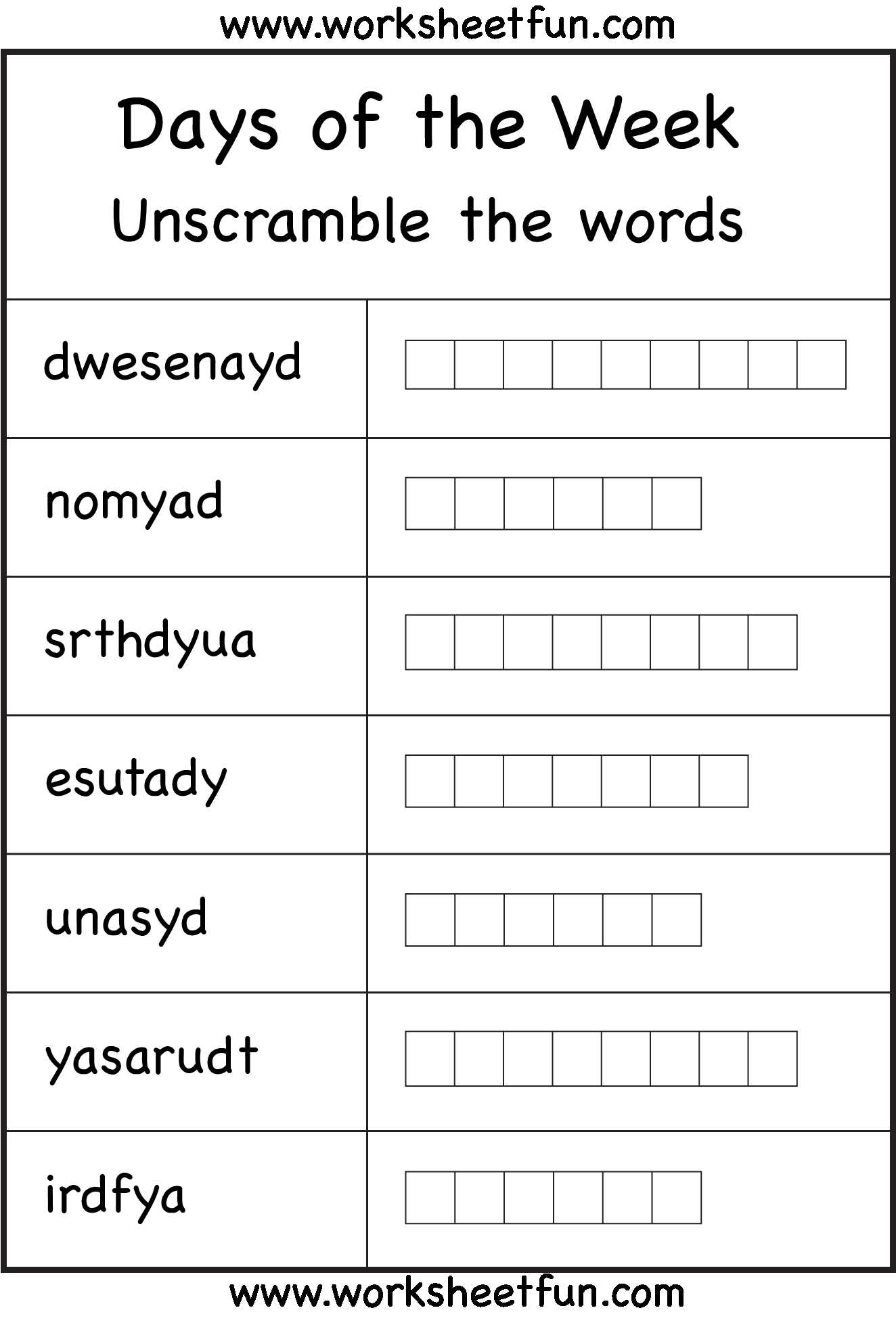 Unscramble Words Worksheets Pdf together with Worksheets for Kindergarten Days the Week