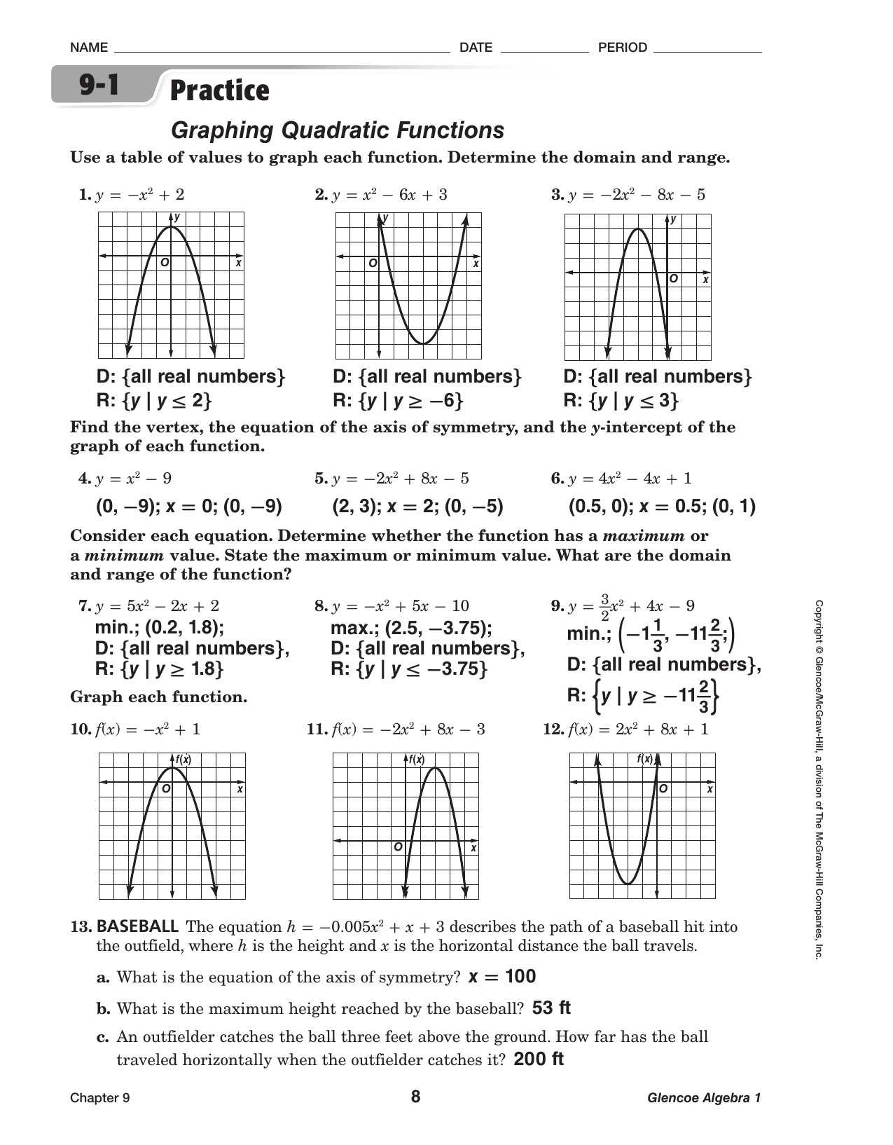 Using the Quadratic formula Worksheet Answers with Work Also Graphs Quadratic Equations Worksheet Worksheet for Kids