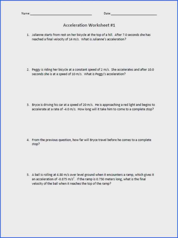 Velocity and Acceleration Worksheet or Speed Velocity and Acceleration Worksheet with Answers Gallery