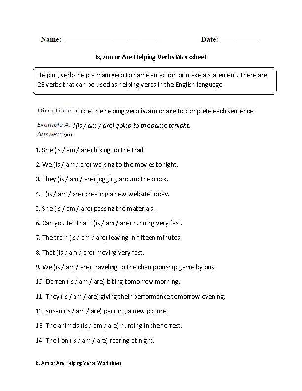 Verb Worksheets 2nd Grade Along with is Am or are Helping Verbs Worksheet