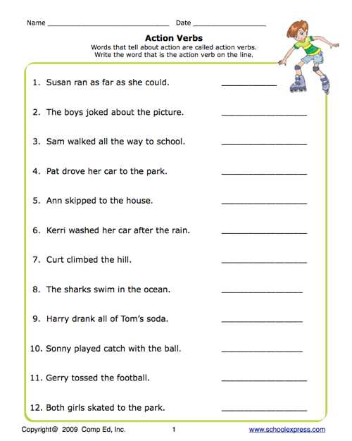 Verb Worksheets 2nd Grade and Action Verb Worksheets for Grade 1