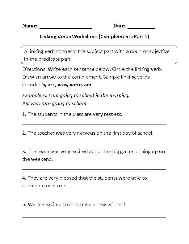 Verb Worksheets 2nd Grade or Linking Verbs and Plements Worksheet Elesha Wedding