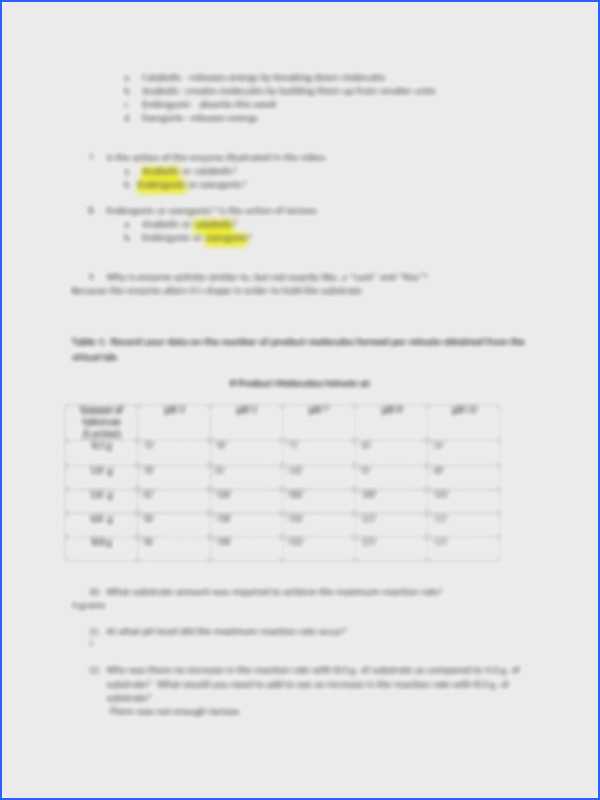 Virtual Lab Enzyme Controlled Reactions Worksheet Answers Also Enzyme Worksheet