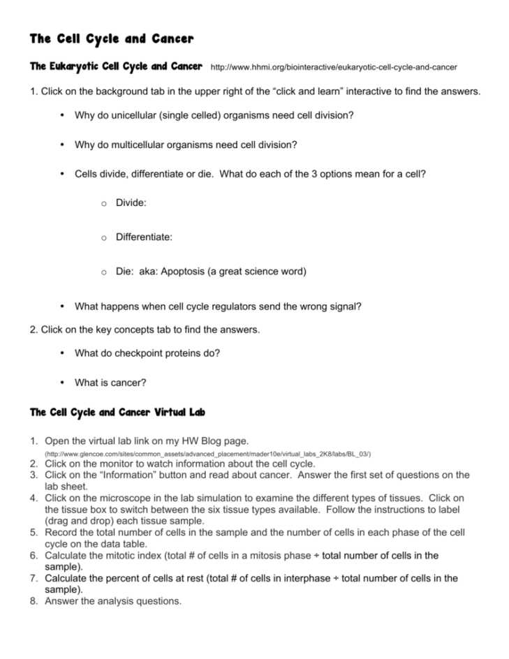 Virtual Lab the Cell Cycle and Cancer Worksheet Answers or Regulating the Cell Cycle Worksheet Choice Image Worksheet Math