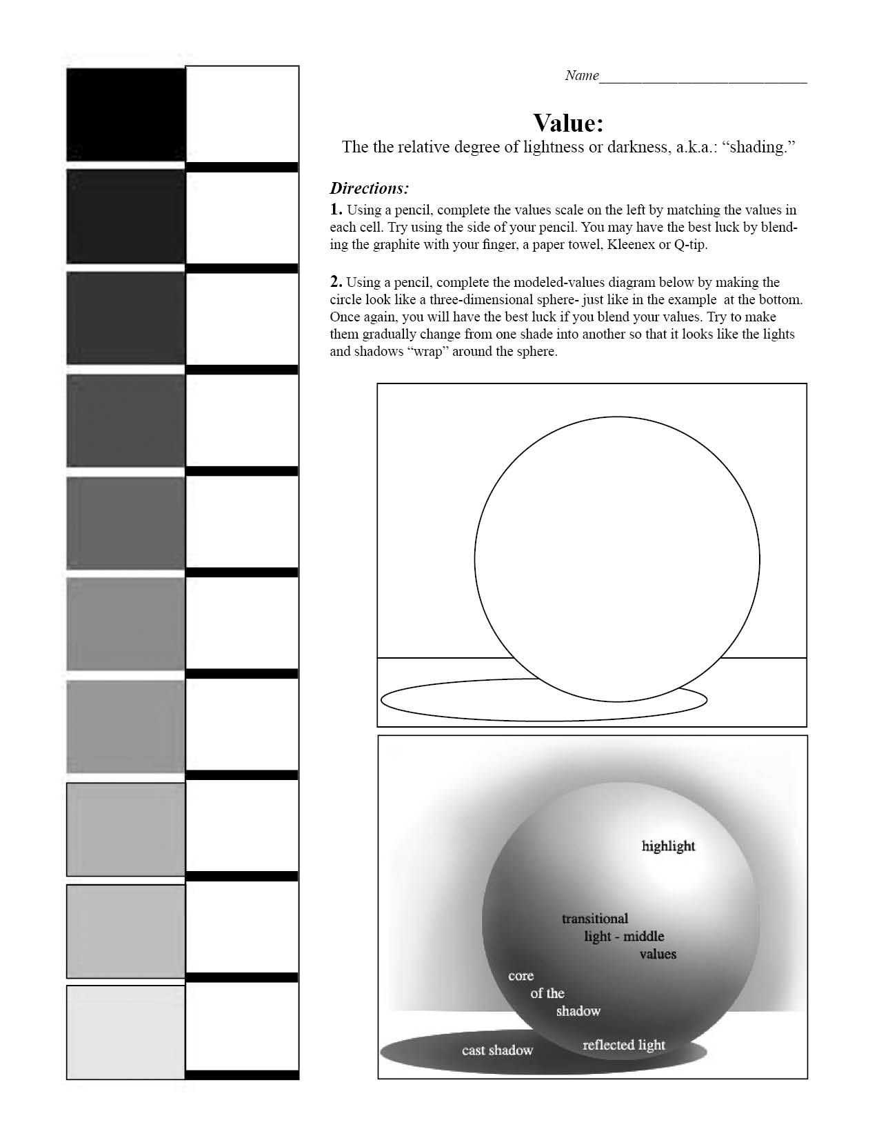 Volume Of Cones Cylinders and Spheres Worksheet Answers Also Value Scale and Sphere Worksheet 7th Grade Art Blending Value