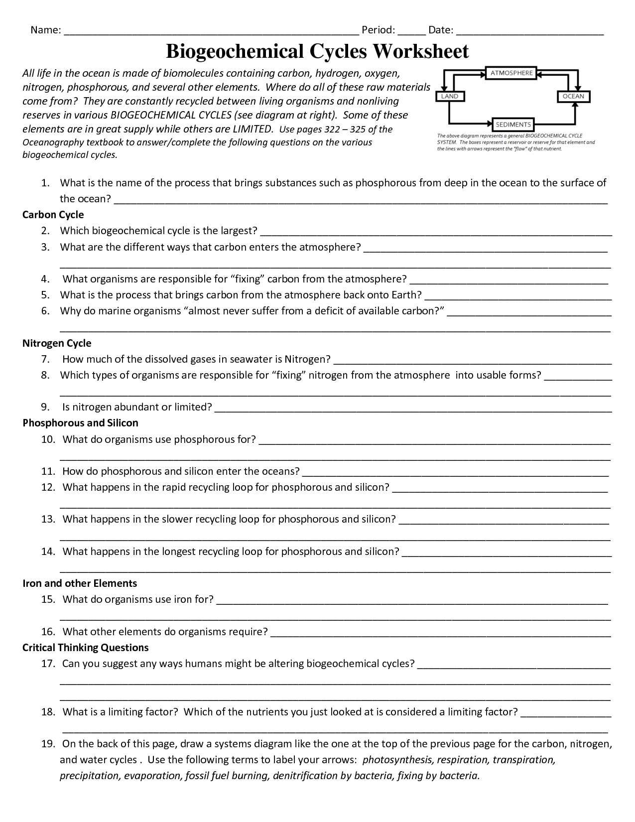 Water Carbon and Nitrogen Cycle Worksheet Answer Key with the Carbon Cycle Worksheet Choice Image Worksheet for Kids In English