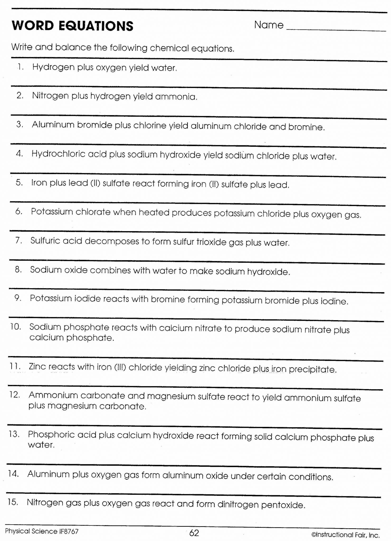 Wave Equation Worksheet Answer Key Also the Math Chemistry Worksheet Answers