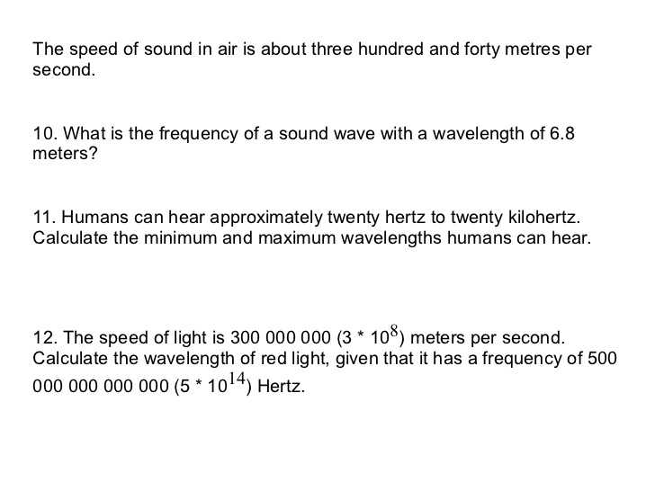 Waves sound and Light Worksheet Answer Key or Waves Grade 10 Physics 2012