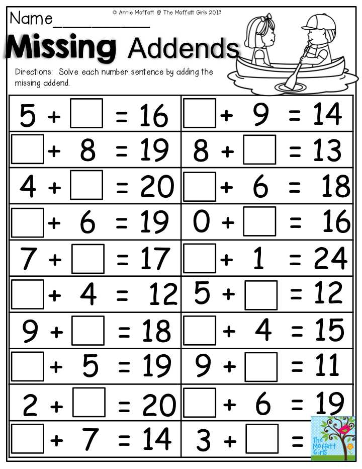 Winter Math Worksheets or Missing Addends solve Each Number Sentence by Adding the Missing