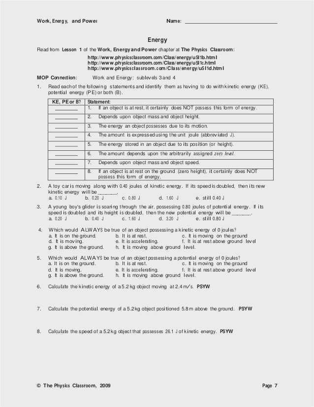 Work Power Energy Worksheet and Bill Nye the Science Guy Energy Worksheet Image Collections