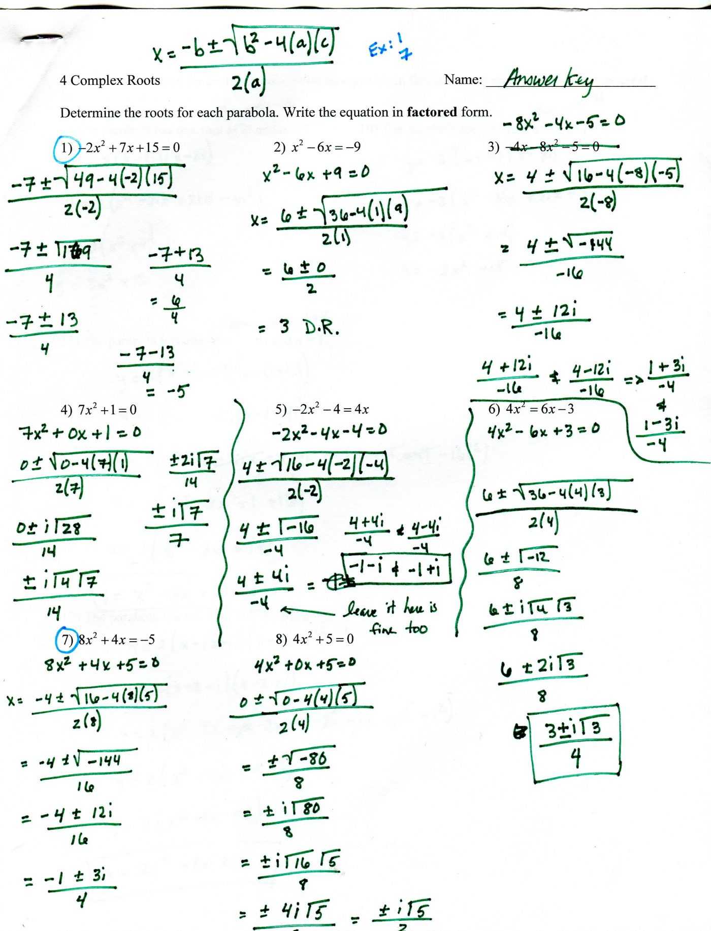 Worksheet Factoring Trinomials Answers Key or What is A Metaphor Quadratic formula Worksheet Gallery Worksheet