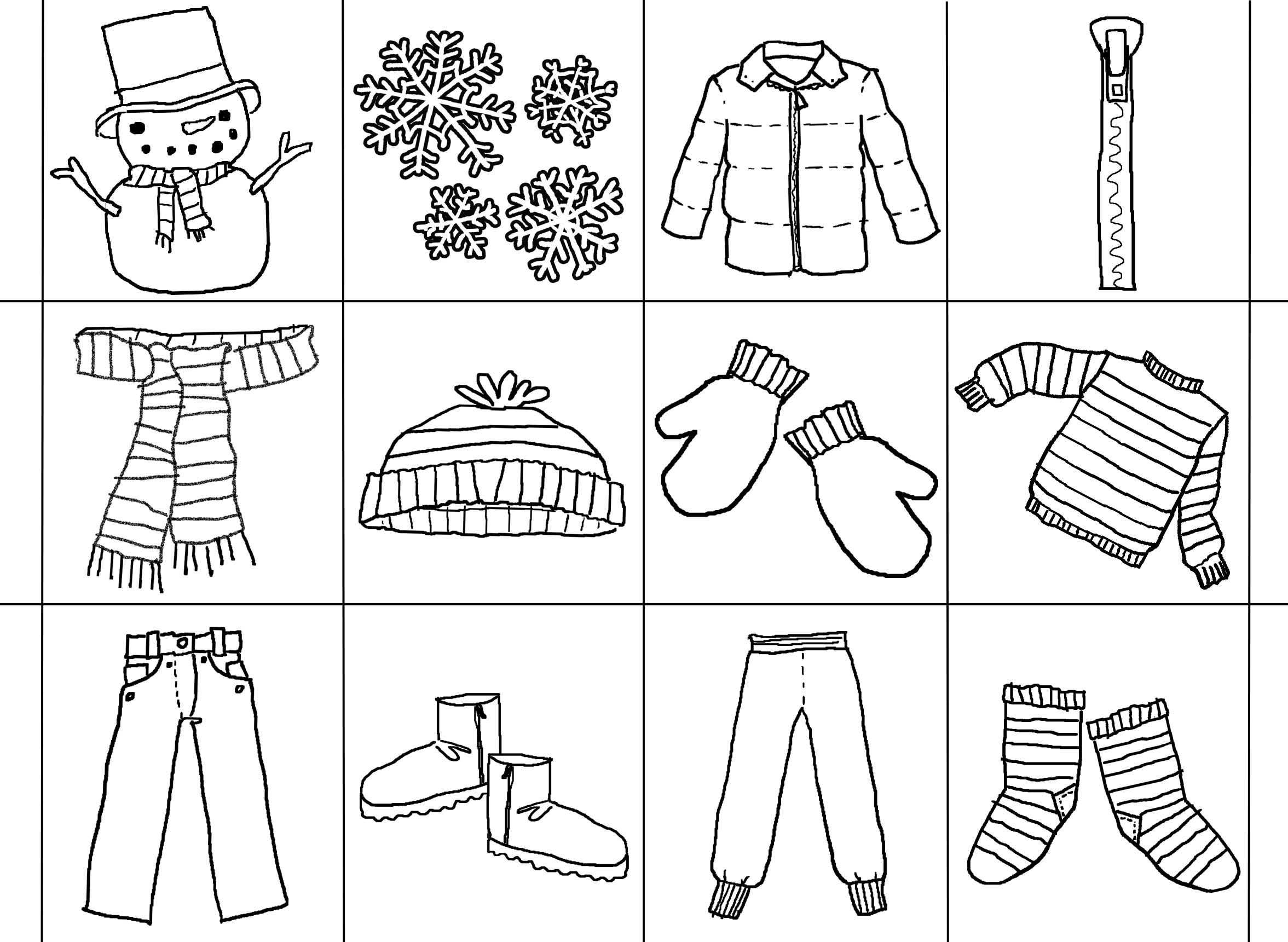 Worksheets for Children or the Jacket I Wear In the Snow Bingo