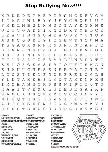 Worksheets On Bullying for Elementary Students and Anti Bullying Word Search by Sfy773 Teaching Resources Tes