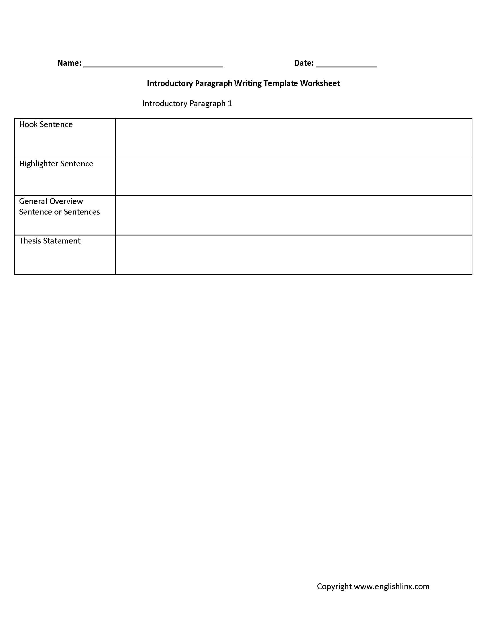 Writing Sentences Worksheets Along with Introductory Paragraph Writing Template Worksheet