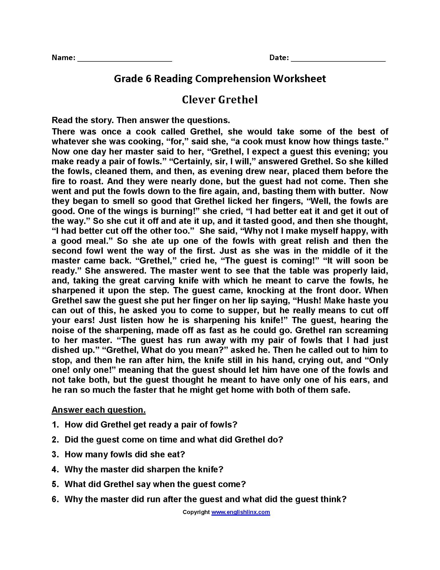 3rd Grade Reading Comprehension Worksheets Multiple Choice Along with Prehension Worksheets Level 6 Valid 6th Grade Reading Prehension